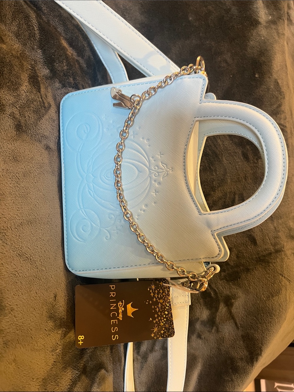 Disney X Loungefly  Cinderella Light Blue Embossed Mini Handbag with Chain